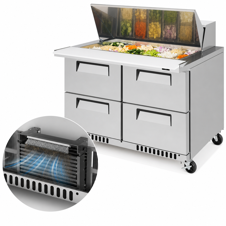 Product image #4 for Turbo Air Super Deluxe Two-Section Front-Breathing Sandwich/Salad Mega Top Prep Table with 4 Drawers, 48.25 Inches Wide
