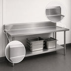 Thumbnail image #4 for Duke Manufacturing 314S-30144-10R Stainless Steel Work Table, 144 x 30 x 36 in., 14-Gauge 300-Series Top, 10-in. Riser, Undershelf