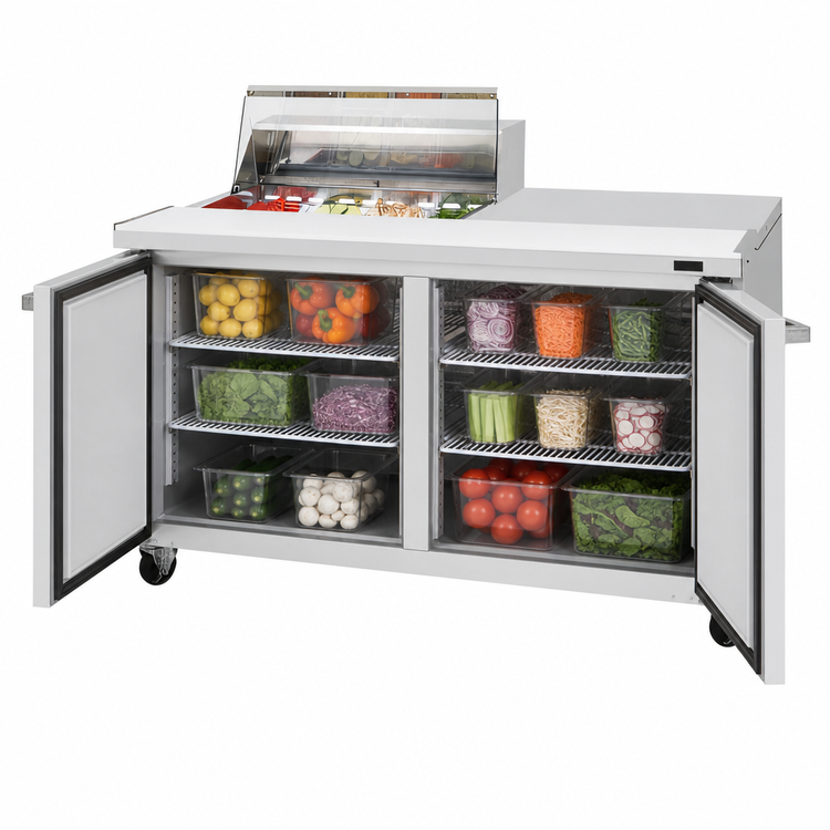 Product image #4 for Turbo Air PRO Series 60-Inch Two-Section Sandwich/Salad Prep Table with Clear Lid and 2 Solid Doors