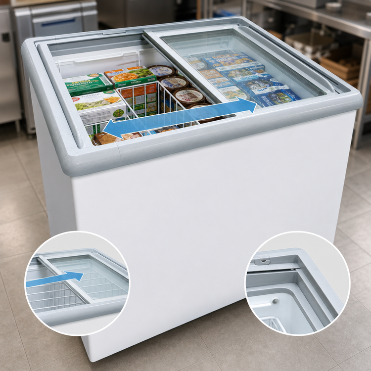 Product image #4 for Excellence Commercial Products Dual Temp Open Chest Refrigerator/Freezer with Sliding Glass Doors, 8.3 Cu. Ft.