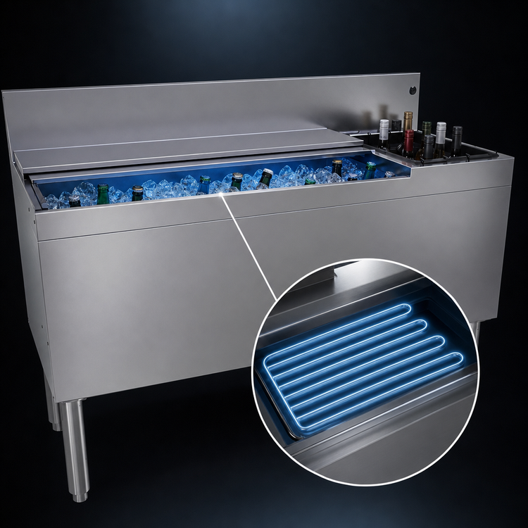 Product image #4 for Glastender 48-Inch Extra Deep Stainless Steel Underbar Ice Bin/Cocktail Unit with 10-Circuit Cold Plate and Right-Side Bottle Well Storage