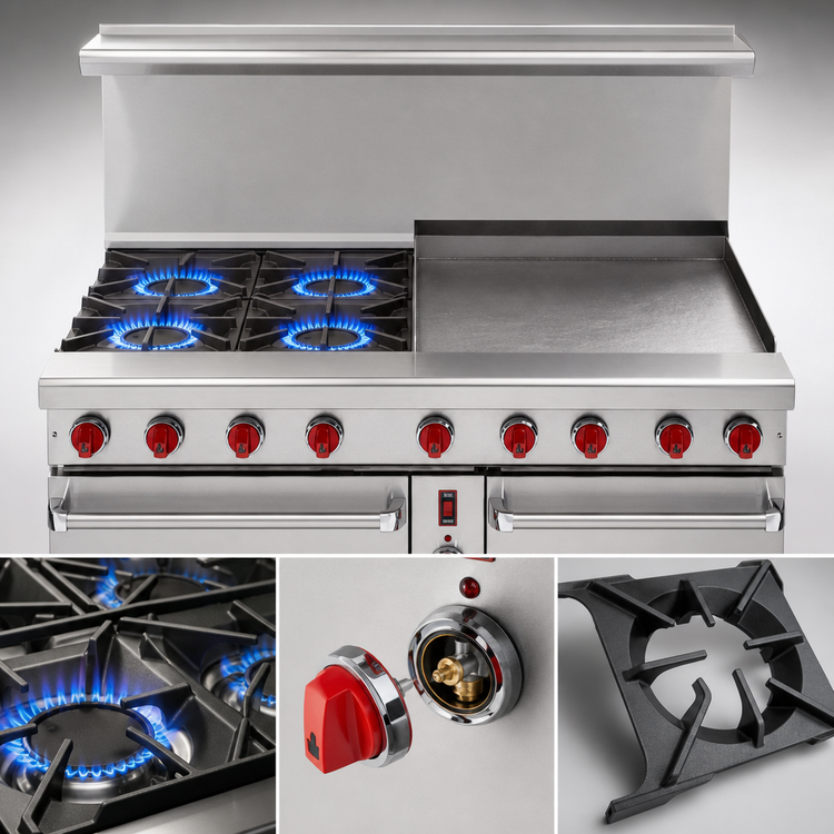 Product image #4 for American Range 60-Inch Green Flame Gas Range with 36-Inch Griddle, 4 Open Burners, Standard Oven, and Space Saver Oven