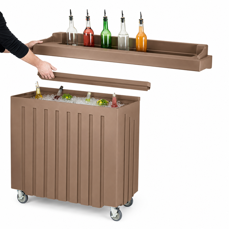 Product image #5 for Cambro Cambar 54-Inch Portable Beverage Bar with 80 lb Ice Sink, 5-Bottle Speed Rail, Vinyl Cover, Granite Sand