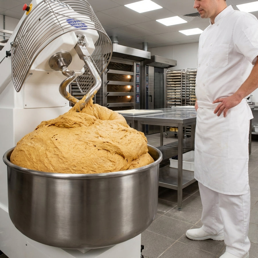 Effortlessly mix massive batches of up to 264 lbs. of dough, perfect for high-volume production.