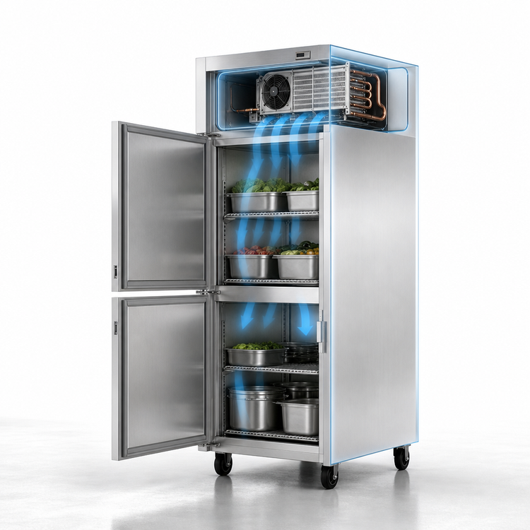 Product image #4 for True SPEC SERIES 1-Section Pass-Thru Reach-In Refrigerator with Stainless Steel Half Doors, Front & Rear, Self-Contained Top-Mount
