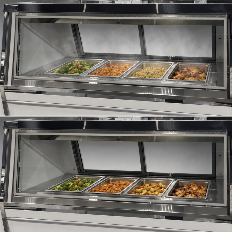 Product image #4 for Howard-McCray 48-Inch 3-Well Full-Service Hot Food Display Case, Stainless Steel, Slanted Glass Front