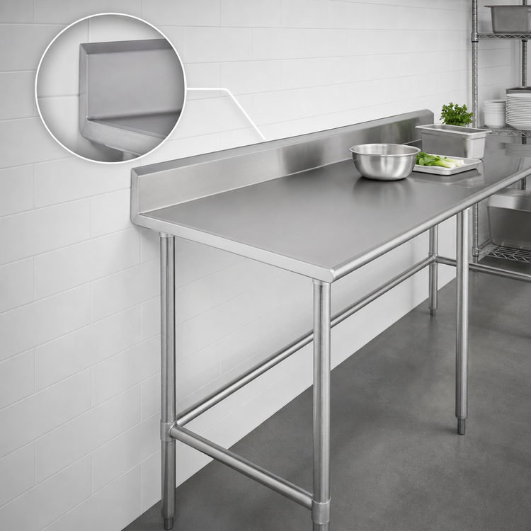 Product image #4 for Advance Tabco 144-Inch x 30-Inch 14-Gauge 304 Stainless Steel Work Table with 5-Inch Backsplash