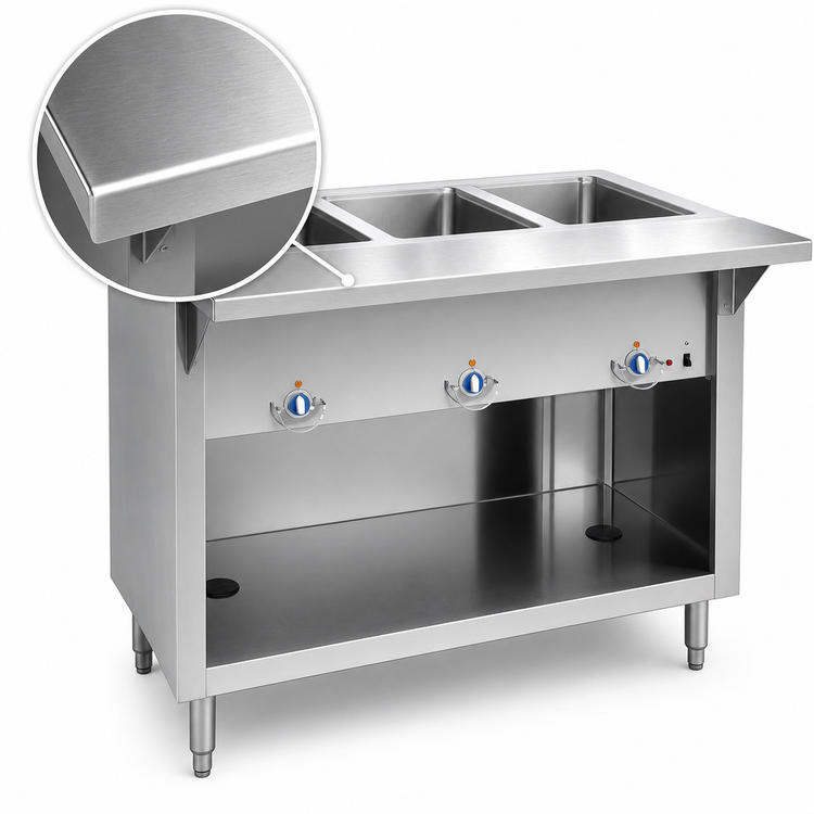 Product image #4 for Thurmaduke 2-Well Electric Steamtable with Open Storage Base, 32 Inch Wide, Stainless Steel