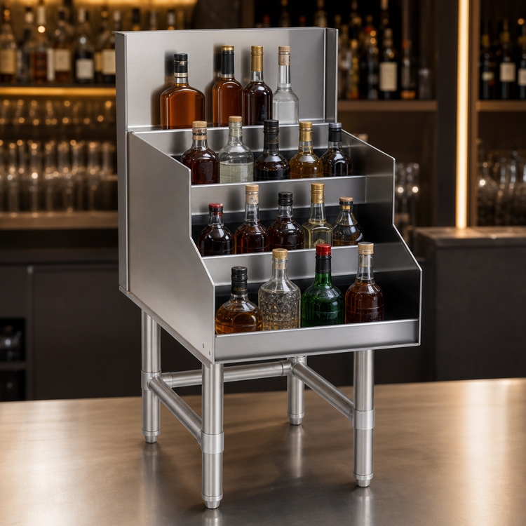 Product image #4 for Spec-Bar 18-Inch Wide x 24-Inch Deep Freestanding 4-Step Liquor Bottle Display Unit, 304 Stainless Steel