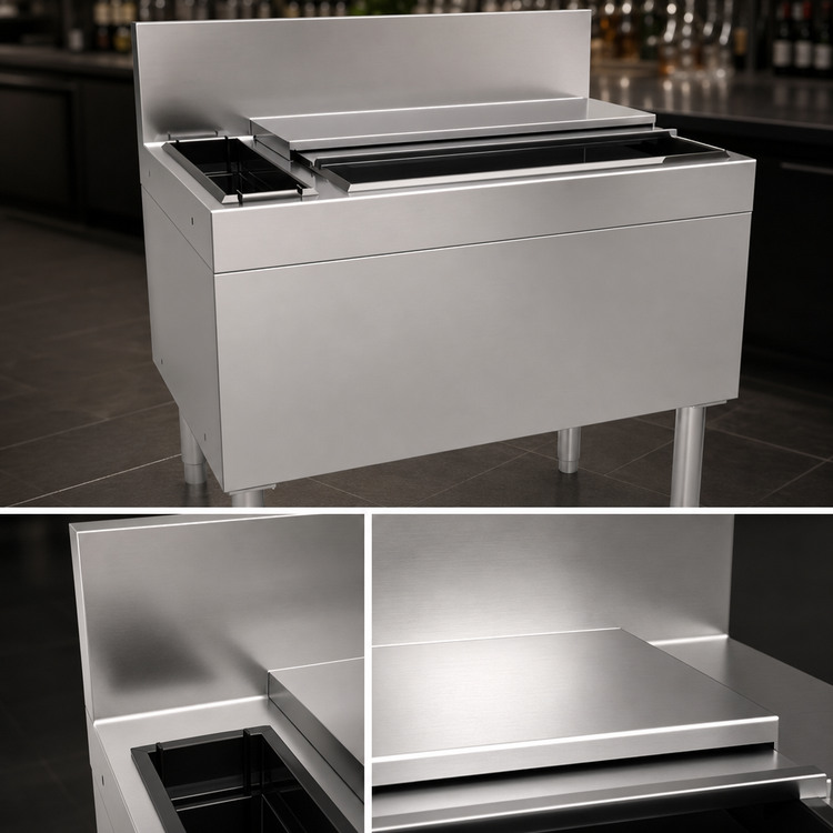 Product image #4 for Glastender 30-Inch Stainless Steel Underbar Combo Ice Bin/Cocktail Unit with Left 3-Bottle Storage