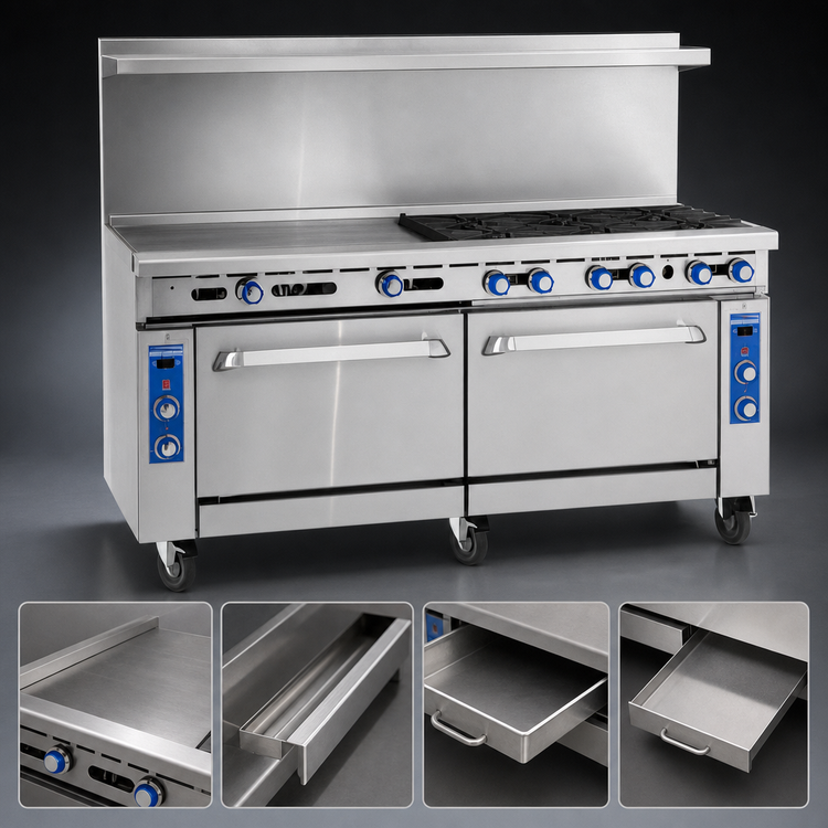 Product image #4 for 72-Inch Gas Restaurant Range with 6 Open Burners, 36-Inch Griddle, Convection Oven, and Cabinet Base