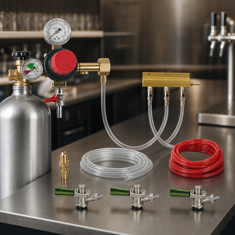 Product image #4 for 3-Faucet Nitro Beer Kit with CO2 Tank Mount, Primary Regulator, Manifold, Lines and Sankey Taps