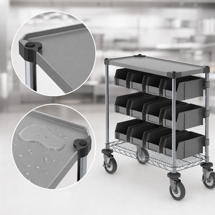 Product image #4 for Metro Chain Reaction Mobile 2-Tier Condiment Cart with 304 Stainless Steel Top Shelf and Adjustable Wire Bottom Shelf