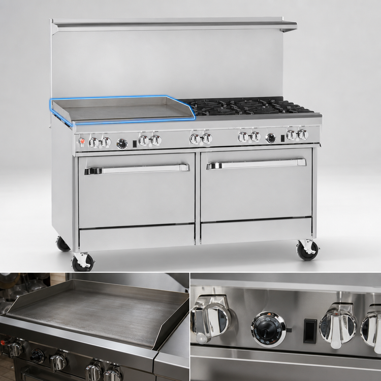 Product image #4 for Southbend Ultimate 60-Inch Commercial Gas Restaurant Range with 4 Open Burners, 36-Inch Thermostatic Griddle, and 2 Cabinet Bases