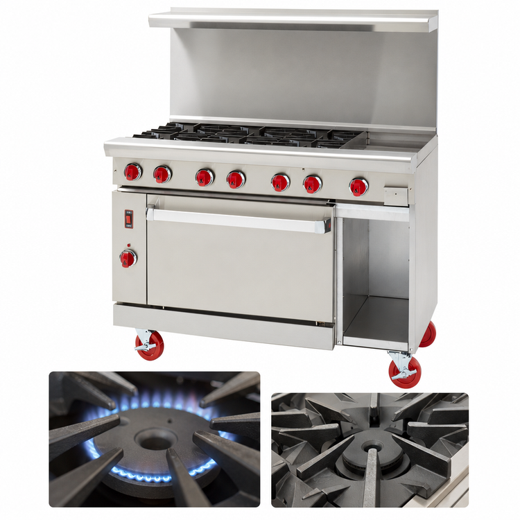 Product image #4 for American Range Green Flame 48-Inch Gas Range with 24-Inch Manual Griddle, 4 Open Burners, Left Convection Oven, and Right Storage Base