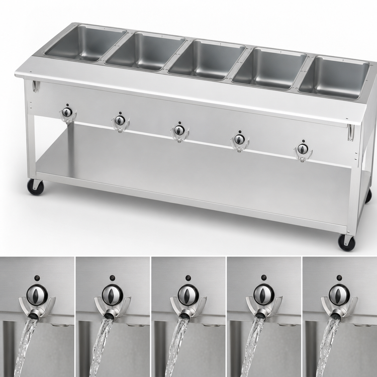 Product image #4 for Aerohot 72-3/8-Inch Portable Electric Steamtable Hot Food Unit with 5 Sealed Wells and Open Base