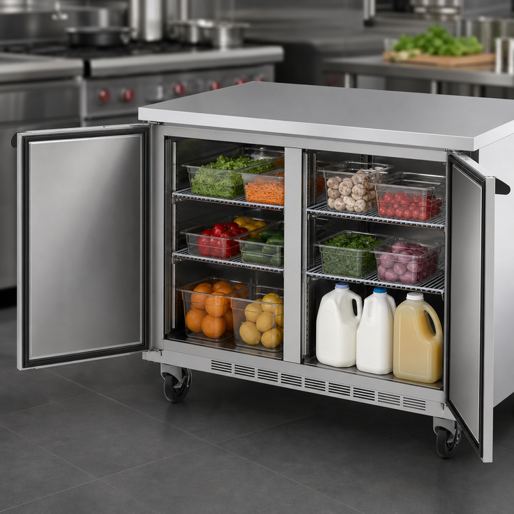 Product image #4 for Beverage-Air 48-Inch Two-Section Flat-Top Worktop Refrigerator with Solid Doors, 11.82 Cu. Ft.