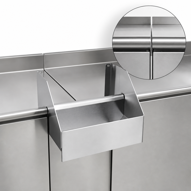 Product image #4 for CHOICE by Glastender Clip-On Dry Waste Rail for Double Speed Rail, 12" W x 10" D, Stainless Steel
