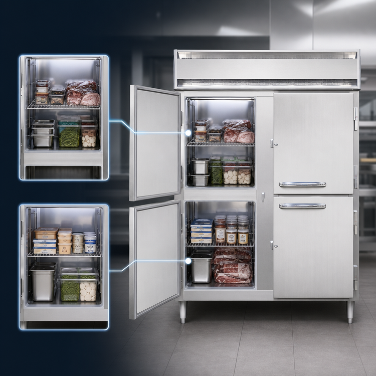 Product image #4 for Continental Refrigerator Designer Line D2FENSSPTHD 57" Wide Two-Section Pass-Thru Commercial Freezer with Half Doors