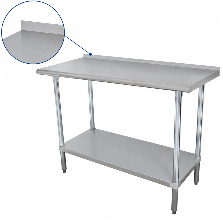 Product image #4 for Advance Tabco 84-Inch x 36-Inch 14-Gauge 304 Stainless Steel Work Table with Rear Up-Turn and Adjustable Undershelf
