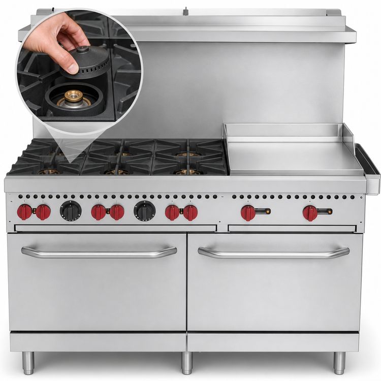 Product image #4 for Vulcan SX Series 60-Inch Natural Gas Commercial Range with 6 Open Burners, 24-Inch Griddle, and 2 Standard Ovens