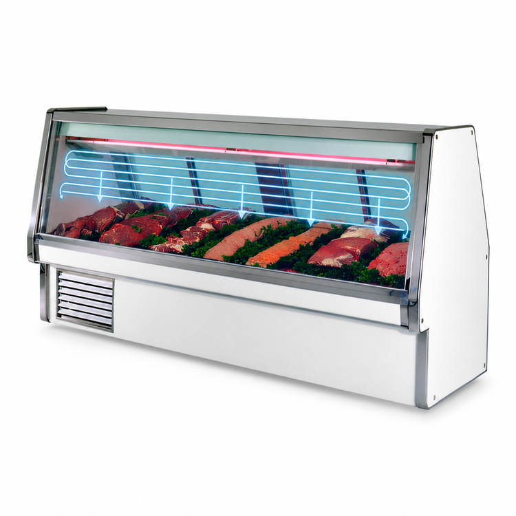 Product image #4 for Howard-McCray 34E Series 124-1/2-Inch Wide Red Meat Service Case, Self-Contained Refrigeration, Straight Glass Front