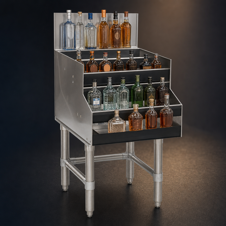 Product image #4 for Spec-Bar 30-Inch Wide x 29-Inch Deep Liquor Bottle Display Unit, Single Speed Rail Alignment, 4-Step Open Design