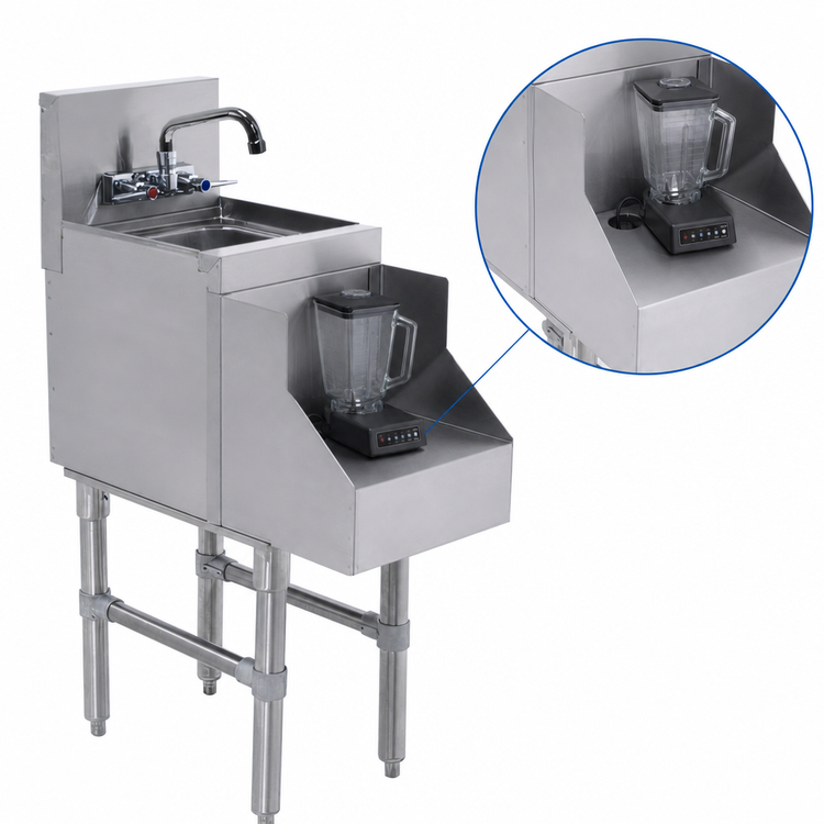 Product image #4 for Advance Tabco Prestige Supreme 12 Inch x 25 Inch x 36 Inch Freestanding Stainless Steel Blender Station with Dump Sink and Recessed Shelf