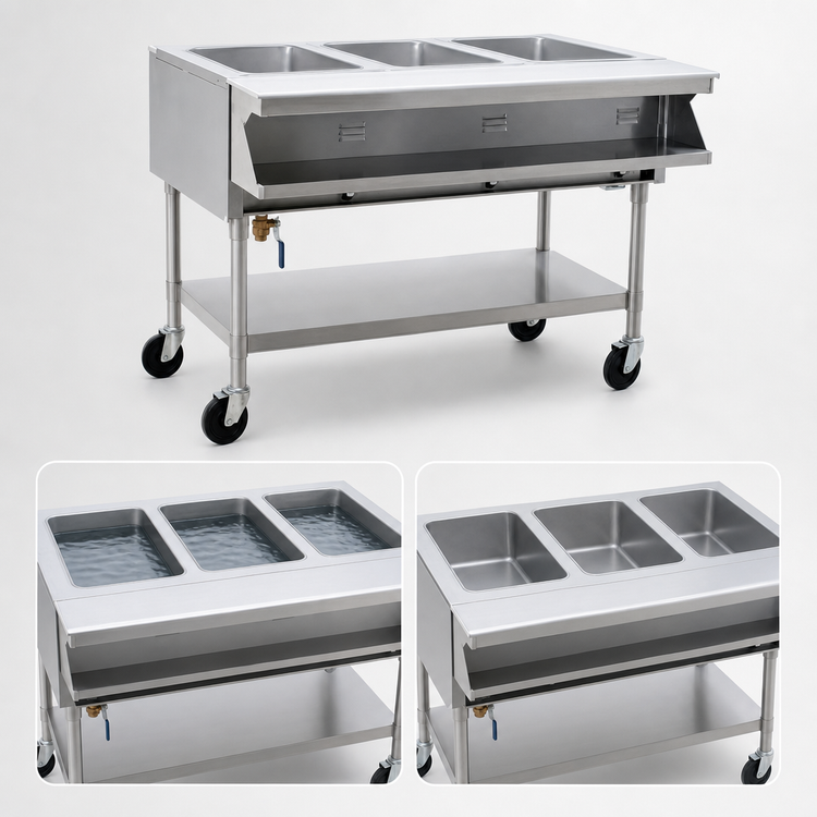 Product image #4 for Eagle Group Portable Sealed Well Electric Hot Food Table, Open Base, 3-Well, 240V