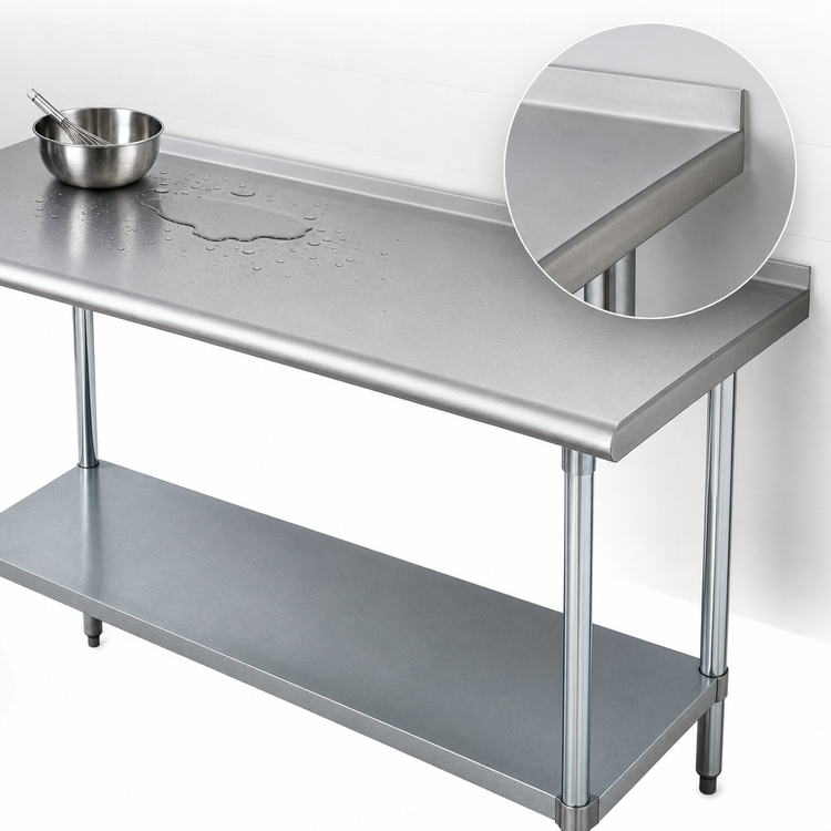 Product image #4 for Advance Tabco 144-Inch x 24-Inch 304 Stainless Steel Work Table with 1-1/2-Inch Rear Backsplash and Galvanized Base