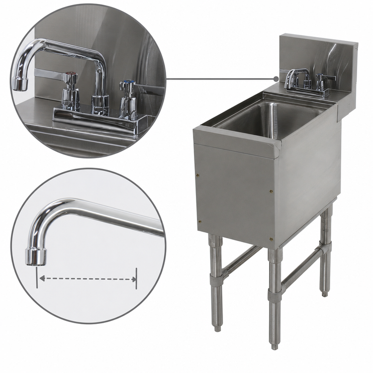 Product image #4 for Advance Tabco Prestige (Supreme) Stainless Steel Underbar Hand Sink with Deck-Mount Faucet, 12 x 25 x 36 Inches