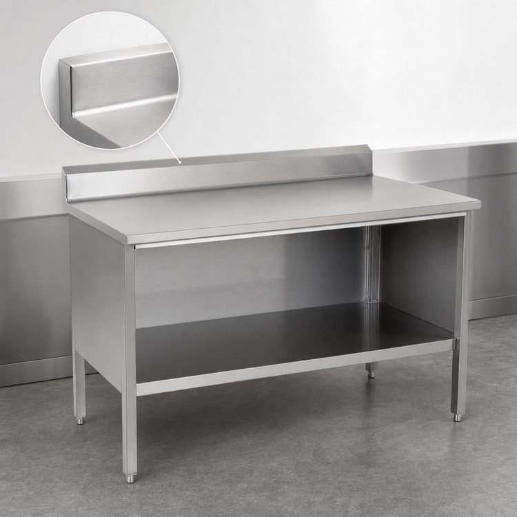 Product image #4 for John Boos Enclosed Base Open Front Work Table with Undershelf, 96 x 30 Inches, 14-Gauge 300-Series Stainless Steel Top, 5-Inch Backsplash