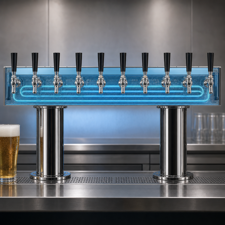 Product image #4 for Micro Matic Double Pedestal 10-Faucet Countertop Draft Beer Tower with Kool-Rite Glycol Cooling, Polished Stainless Steel