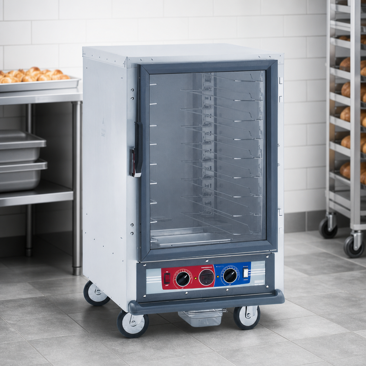 Product image #4 for Metro C5 1 Series Mobile Half-Height Non-Insulated Heated Holding and Proofing Cabinet with Clear Polycarbonate Door and Universal Wire Slides