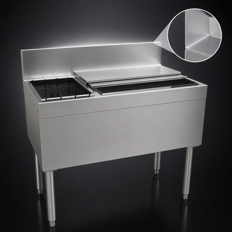 Product image #4 for Glastender 36-Inch Stainless Steel Underbar Combo Ice Bin/Cocktail Unit with Left Bottle Well and 10-Circuit Cold Plate