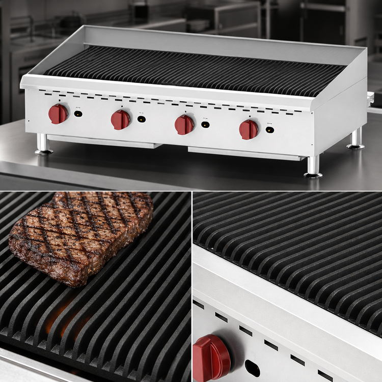 Product image #4 for Omcan 48-Inch Countertop Stainless Steel Natural Gas Charbroiler with 4 Burners