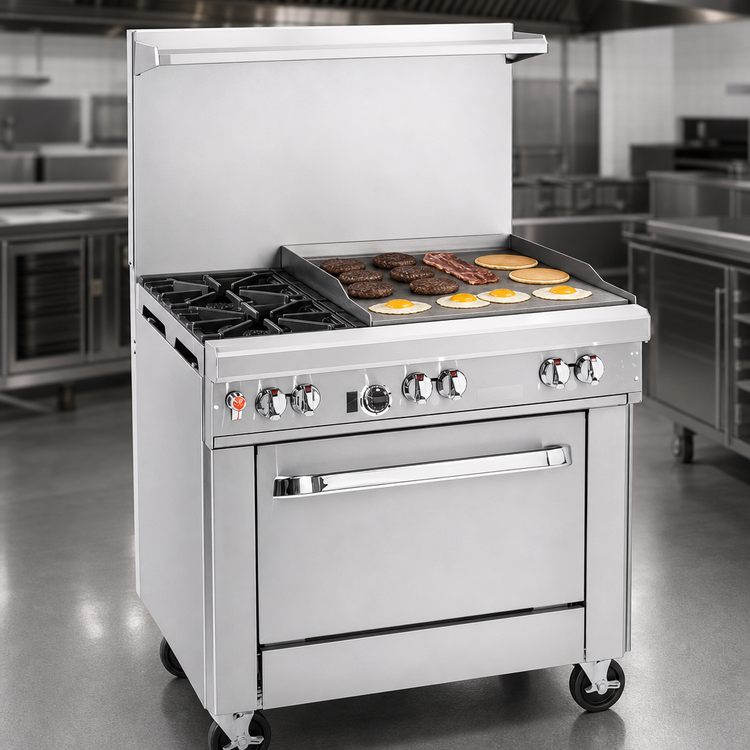 Product image #4 for Southbend Ultimate 36-Inch Commercial Gas Restaurant Range with 2 Non-Clog Open Burners, 24-Inch Griddle and Cabinet Base