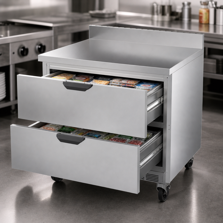Product image #4 for Beverage-Air 36-Inch One-Section Worktop Freezer with 2 Drawers and 4-Inch Backsplash