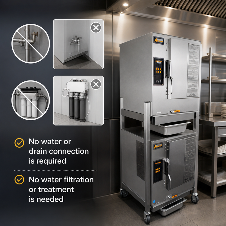 Product image #4 for AccuTemp Evolution N61201D060 DBL Double-Stacked Stand-Mounted Connectionless Natural Gas Boilerless Convection Steamer
