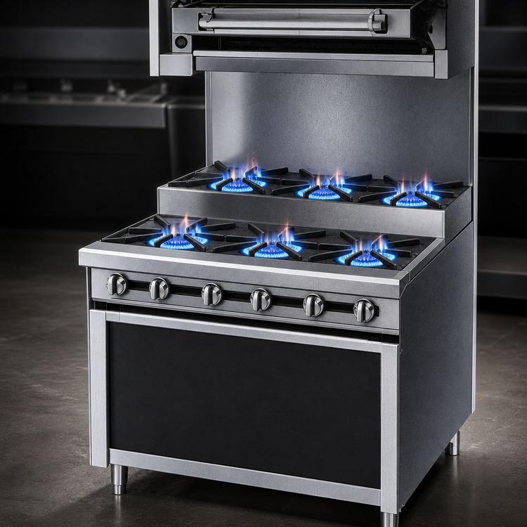 Product image #4 for Jade Titan JTRHE-3-3 36" Heavy Duty Gas Step-Up Range with 6 Open Burners and Cabinet Base