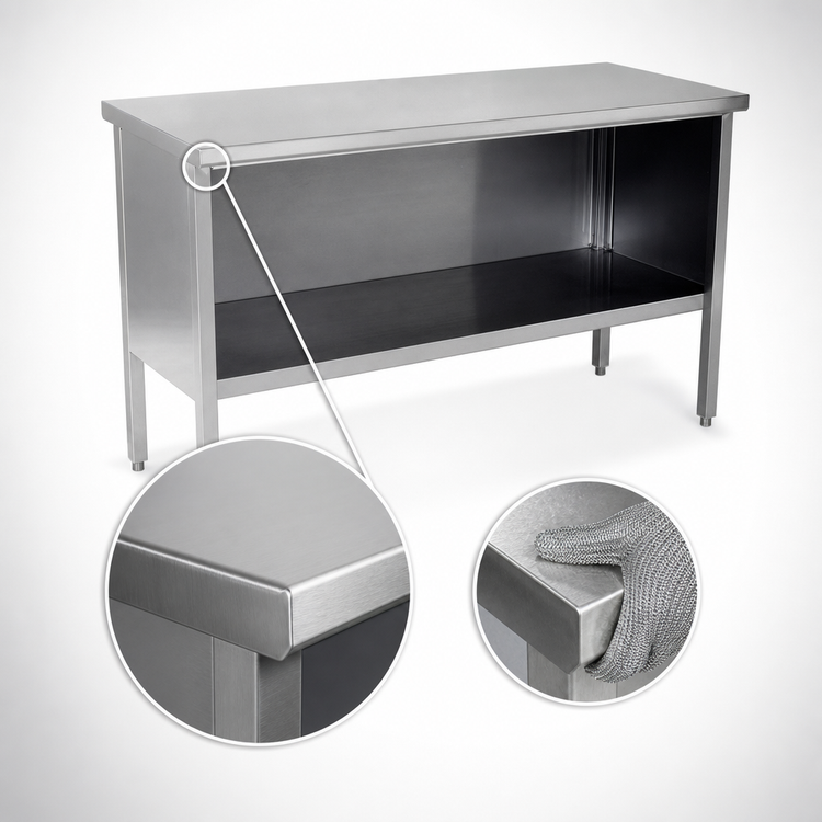 Product image #4 for John Boos 72-Inch x 24-Inch Stainless Steel Open-Front Enclosed Base Work Table with Fixed Undershelf, 14-Gauge Top