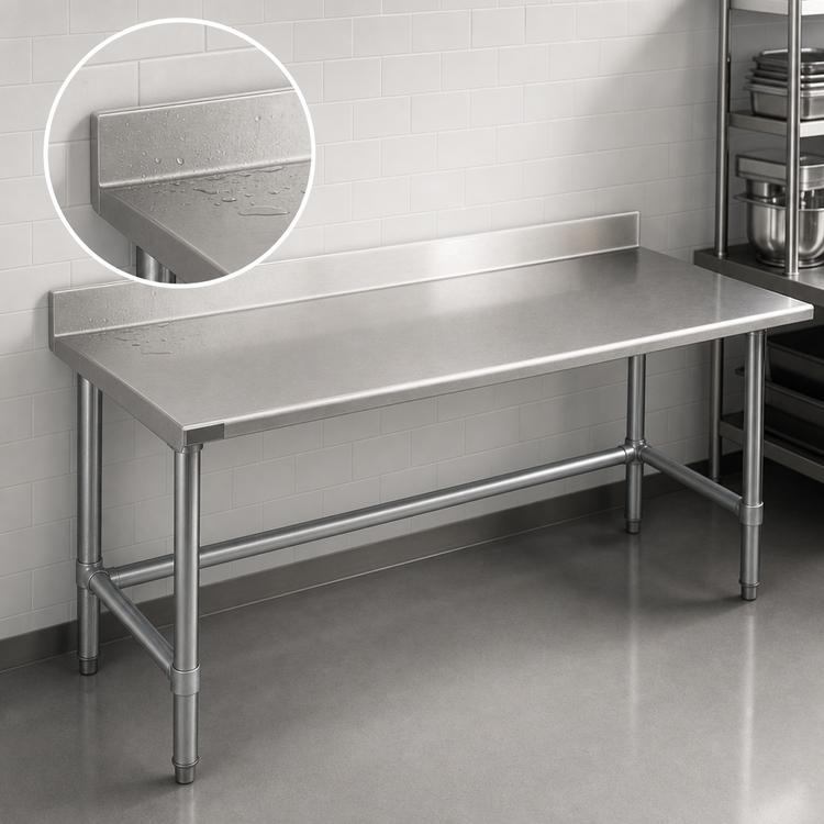 Product image #4 for Eagle Group Budget Series Stainless Steel Work Table with Backsplash and Tubular Base, 144 x 36 Inches