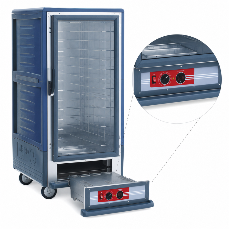 Product image #4 for Metro C5 3 Series 3/4 Height Heated Holding Cabinet, Blue Insulation Armour, Clear Door, Lip-Load Slides, Low Watt