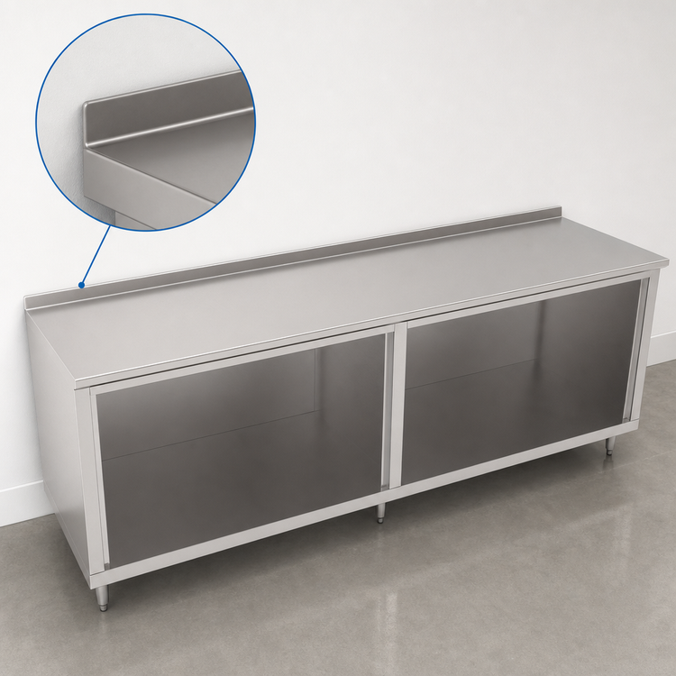 Product image #4 for John Boos Open Front Cabinet Base Work Table, 120 x 24 Inches, 16-Gauge Stainless Steel Top, 1-1/2 Inch Rear Riser