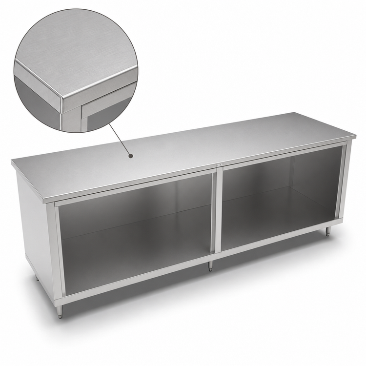 Product image #4 for John Boos 132-Inch x 30-Inch Open Front Cabinet Base Work Table with 16-Gauge 300-Series Stainless Steel Top