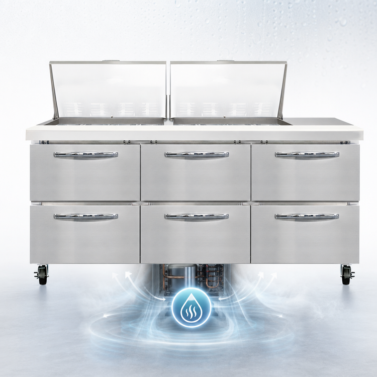 Product image #4 for Continental Refrigerator SW72N24M-D 72 Inch Mighty Top Three-Section Refrigerated Sandwich Prep Table with Drawers