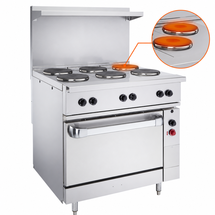 Product image #5 for Vulcan 36-Inch Electric Restaurant Range with 2 French Hotplates, 2 Hot Tops, and Oversized Oven