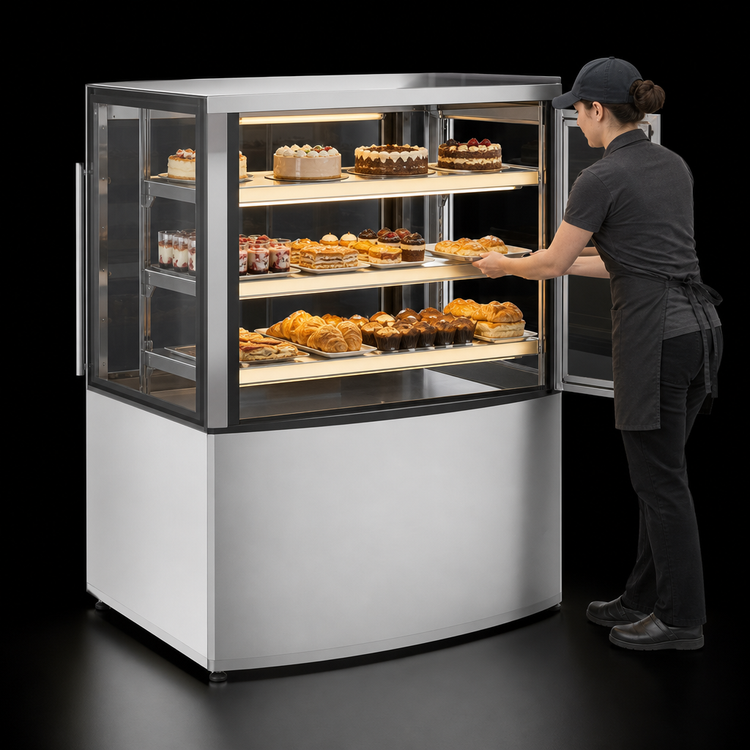 Product image #4 for Omcan Full-Service Floor Model Curved Front Glass Heated Display Warmer, 37-Inch Wide, 12 Cu. Ft.