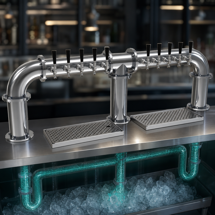 Product image #4 for Glastender Pipe Bridge 10-Faucet Glycol-Cooled Countertop Draft Dispensing Tower