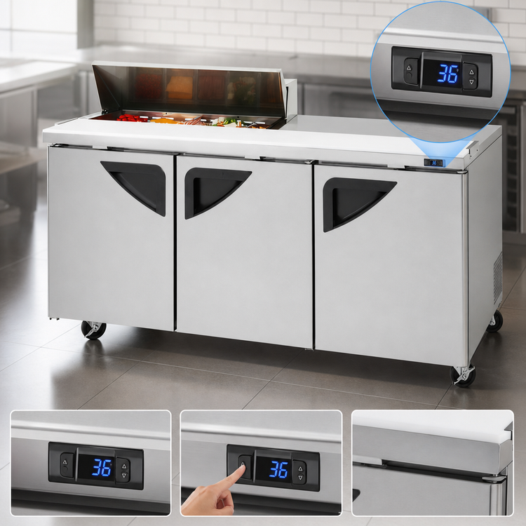 Product image #4 for Turbo Air Super Deluxe 72-5/8-Inch Three-Section Sandwich/Salad Prep Table with 10-Pan Opening
